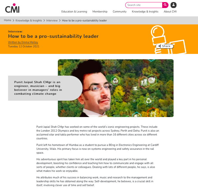 How to be a pro-sustainability leader article for CMI Insights by the Chartered Management Institute